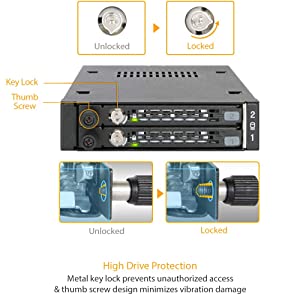 ICY DOCK Rugged Full Metal 2 x 2.5” SATA/SAS HDD &amp; SSD Mobile Rack for External 3.5" Drive Bay with Key Lock &amp; Thumb Screw Design | ToughArmor MB492SKL-B