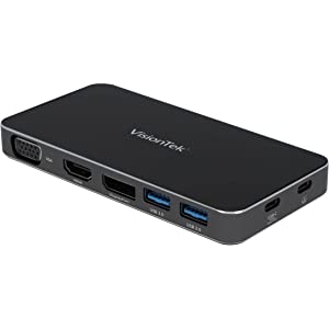 VisionTek VT210 Dual Display USB-C Docking Station with Power Passthrough – DP, HDMI, VGA, 2X USB-A, 1x USB-C for Windows, Mac, Chromebook, Ipad - 901525