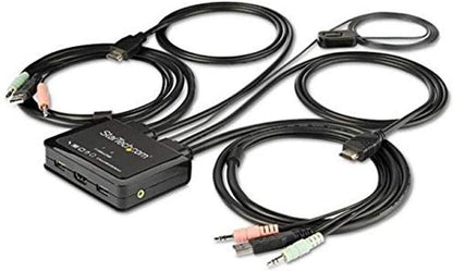 StarTech.com 2 Port HDMI KVM Switch - 4K 60Hz - Compact Dual Port UHD/Ultra HD USB Desktop KVM Switch w/Integrated 4ft Cables &amp; Audio - Bus Powered &amp; Remote Switching - MacBook ThinkPad (SV211HDUA4K)