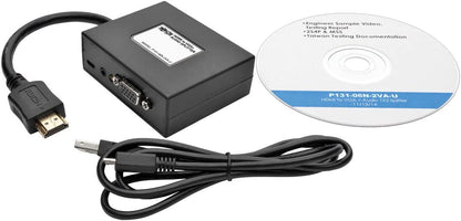 Tripp Lite 2-Port HDMI to VGA Splitter (M/2F), Audio/Video Adapter, HDMI to HD15, 1080p (P131-06N-2VA-U) HDMI to 2-Port VGA + Audio