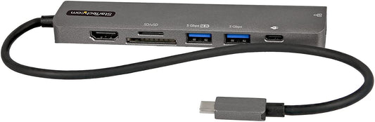 StarTech.com USB C Multiport Adapter - USB-C to 4K 60Hz HDMI 2.0, 100W Power Delivery Pass-Through, SD/MicroSD, 2-Port USB 3.0 Hub, GbE - USB Type-C Mini Dock - 12" Long Attached Cable (DKT30CHSDPD1)