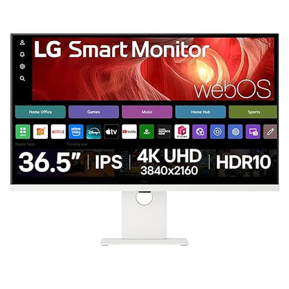 LG 36.5” 4K UHD IPS Smart Monitor 37U730SA-W, webOS, USB-C 65W, AirPlay 2, Bluetooth, ThinQ App, Netflix, Prime, Disney+, YouTube, Apple TV, Remote PC Access, Adjustable Stand 37" VA UHD 3840 x 2160