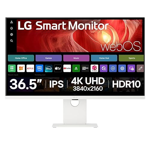 LG 36.5” 4K UHD IPS Smart Monitor 37U730SA-W, webOS, USB-C 65W, AirPlay 2, Bluetooth, ThinQ App, Netflix, Prime, Disney+, YouTube, Apple TV, Remote PC Access, Adjustable Stand 37" VA UHD 3840 x 2160