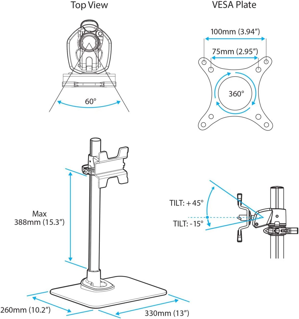 StarTech.com Single Monitor Stand - Adjustable - Supports Monitors 12'' to 34'' - Premium - Single Screen VESA Monitor Mount Stand - Silver (ARMPIVSTND)