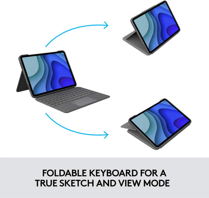 Logitech Folio Touch iPad Pro 11-inch (1st, 2nd, 3rd and 4th gen - 2018, 2020, 2021, 2022) Keyboard Case - Backlit Keyboard, Trackpad, Smart Connector - Grey, USA Layout Folio Touch Tablet Keyboard Oxford Gray