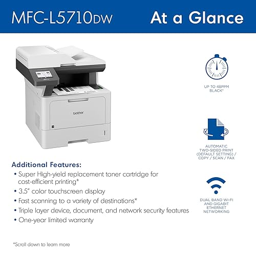 Brother MFC-L5710DN Business Monochrome Laser All-in-One Printer with Networking and Duplex Print, Scan & Copy New Model: MFCL5710DN