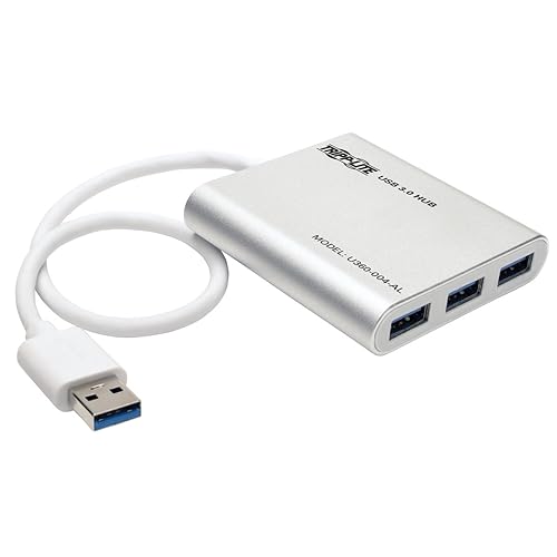 Tripp Lite 4-Port USB-A 3.0 SuperSpeed Mini Hub, Portable Hub for Laptop & Chromebook, USB 3.0 Type-A, Aluminum (U360-004-AL) 4-Port Powered Hub (Aluminum)