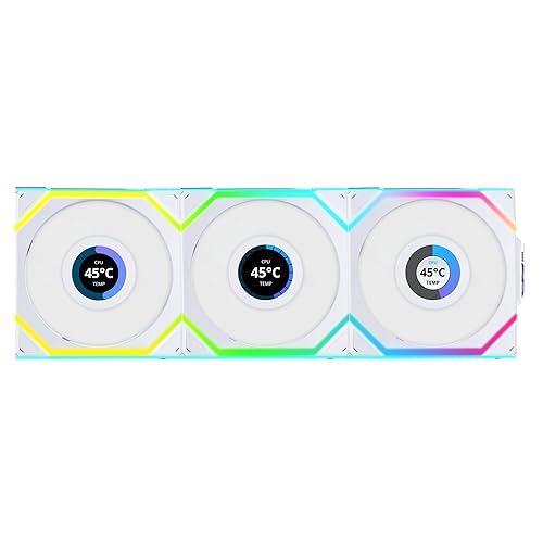 Lian Li UNI Fan SL-LCD Wireless 120-Triple Pack - Performance ARGB Fan, 1.6" LCD Display,Without Wireless Connector, Daisy-Chain Design, Customizable Lighting Effects, 400×400 Res.-White(12SLLCD1W3W) LCD 120 Triple White