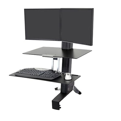 Ergotron – WorkFit-S Dual Monitor Standing Desk Converter, Sit Stand Workstation for Tabletops – With Worksurface, Black With Worksurface Black