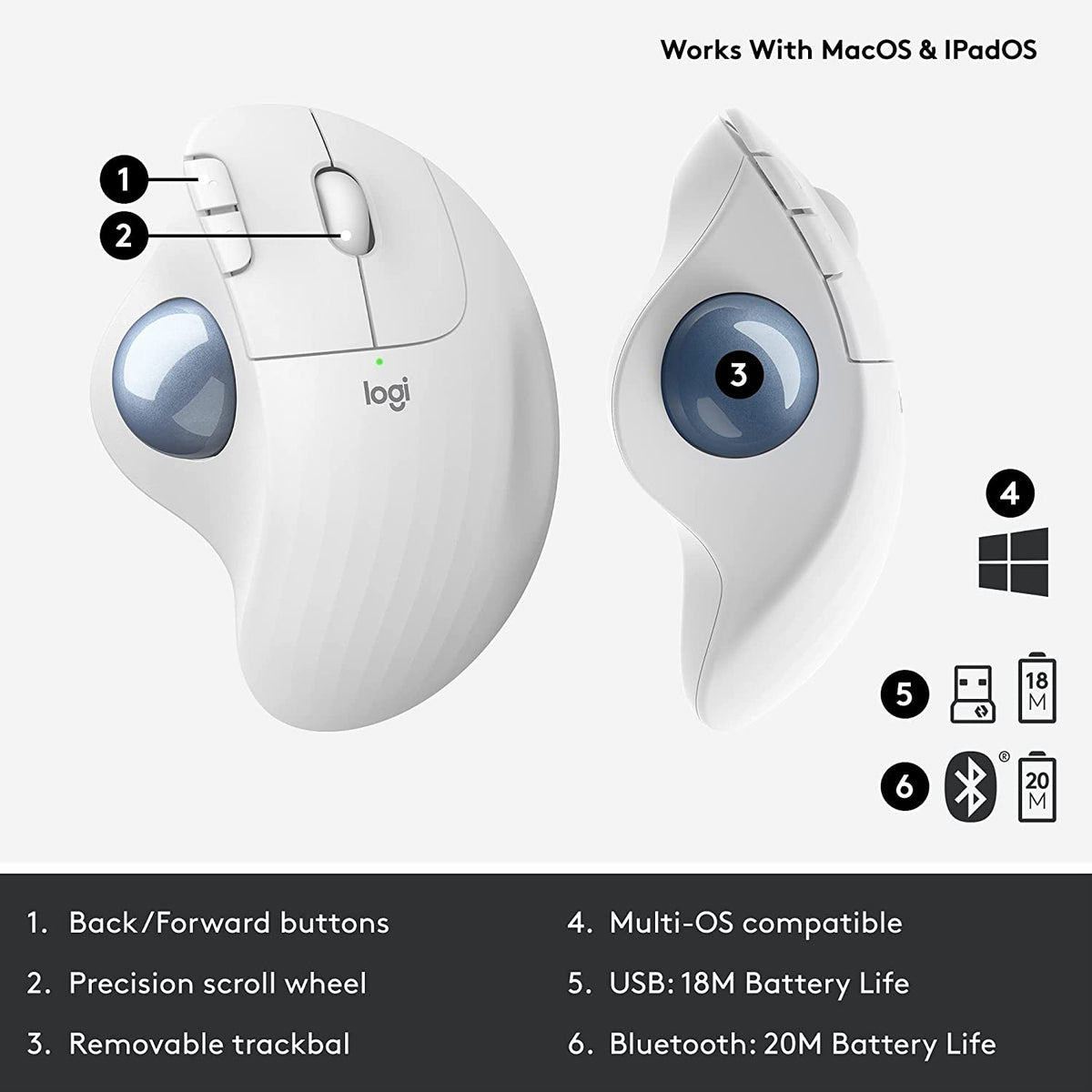Logitech Ergo M575 Wireless Trackball Mouse for Business - Ergonomic Design, Secured Logi Bolt Technology, Bluetooth, Globally Certified, Windows/Mac/Chrome/Linux - Off-White Off White