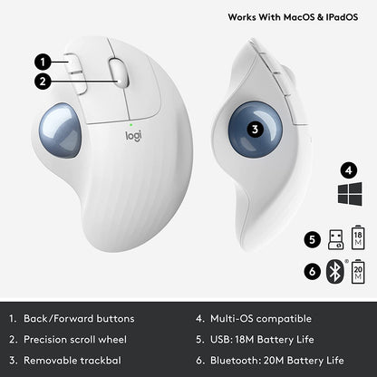 Logitech Ergo M575 Wireless Trackball Mouse for Business - Ergonomic Design, Secured Logi Bolt Technology, Bluetooth, Globally Certified, Windows/Mac/Chrome/Linux - Off-White Off White