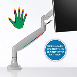 Kensington Single Monitor Arm with Vesa Mount, Adjustable Gas Spring Desk Monitor Mount, SmartFit® One-Touch C-Clamp Monitor Stand for Monitors Up to 34 Inches, 19.8lbs - Gray (K55470WW) single arm grey