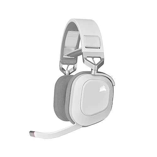 Corsair HS80 RGB Wireless Premium Gaming Headset with Dolby Atmos Audio (Low-Latency, Omni-Directional Microphone, 60ft Range, Up to 20 Hours Battery Life, PS5/PS4 Wireless Compatibility) White Wireless White