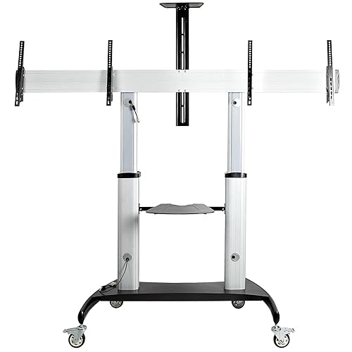 StarTech.com Dual TV Cart for 37-60in VESA TVs up to 110lb/50kg Each - Height Adjustable TV Mount, Mobile Display Cart w/Equipment Shelves - Rolling TV Cart on Wheels - Rolling TV Stand (STNDMTVDUO) Dual TV 37-60