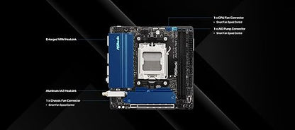 ASRock A620AI WiFi Mini-ITX AM5 Motherboard, AMD Ryzen 9000/8000/7000 Support, DDR5 8200+ (OC), PCIe 4.0, Dual M.2, WiFi 6E, 2.5G LAN, USB 3.2 Gen2