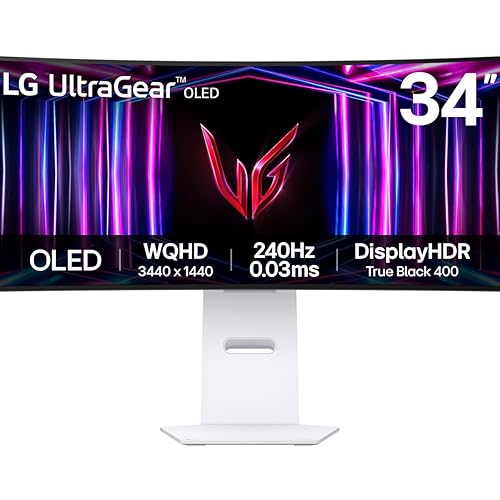 LG Ultragear OLED 34GS95QE-W - 34" Curved Gaming Monitor| White | 21:9 3440 x 1440 / 240Hz / 0.03ms (GtG) / VESA Certified AdaptiveSync/NVIDIA® G-SYNC® Compatible/AMD FreeSync™ Premium Pro White 34"