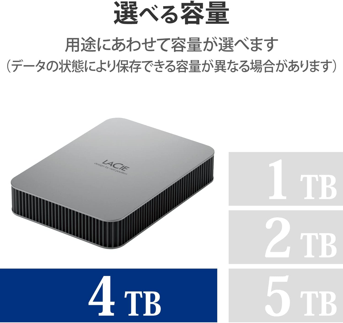 Seagate LaCie Mobile Drive 4TB External Hard Drive Portable HDD - Moon Silver, USB-C 3.2, for PC and Mac, Post-Consumer Recycled, with Adobe All Apps Plan and Rescue Services (STLP4000400)