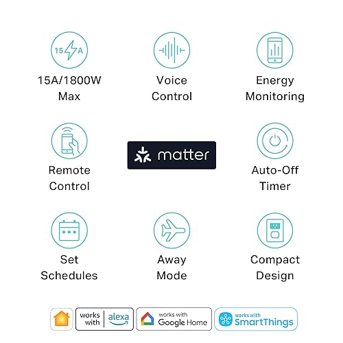 Kasa Matter Smart Plug w/ Energy Monitoring, Compact Design, 15A/1800W Max, Super Easy Setup, Works with Apple Home, Alexa & Google Home, UL Certified, 2.4G Wi-Fi Only, White, KP125M (2-Pack) 2-Pack Matter Smart Plug w/ Energy Monitoring