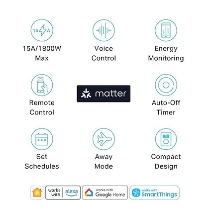 Kasa Matter Smart Plug w/ Energy Monitoring, Compact Design, 15A/1800W Max, Super Easy Setup, Works with Apple Home, Alexa & Google Home, UL Certified, 2.4G Wi-Fi Only, White, KP125M (2-Pack) 2-Pack Matter Smart Plug w/ Energy Monitoring