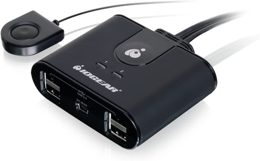 IOGEAR USB 2.0 2x4 Peripheral Switching Hub - 2 PC Share To 4 USB Devices - Up To 480Mbps - Mobile Devices Charging - Mouse/Keyboard - Printer - Scanner - EX HD - LED Indicators w/Remote - GUS402 2x4 USB 2.0