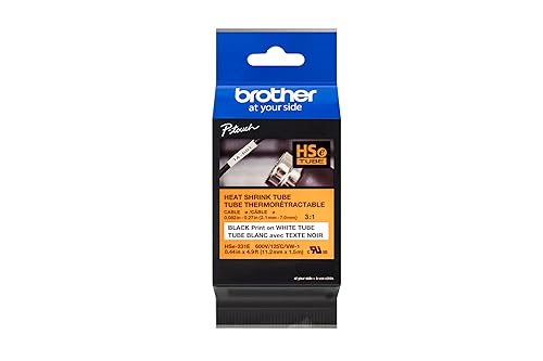 Brother HSe-231E Black on White Heat Shrink Tube Tape, 11.2 mm (0.44 in.) - 7/16" Width x 59 1/16" Length - 9/32" Diameter - Rectangle - Black on White - 1 Each - Heat-shrinkable, Easy to Read, Durable, Non-adhesive