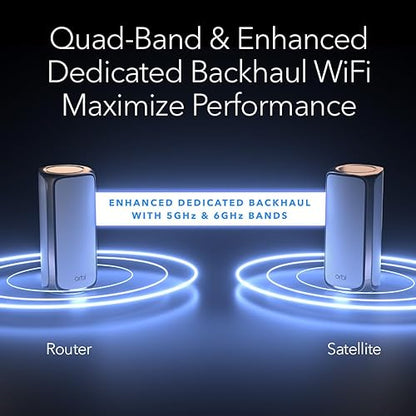 NETGEAR Orbi 970 Series Quad-Band WiFi 7 Mesh Network System (RBE973S), Router + 2 Satellite Extenders, Covers Up to 10,000 sq. ft., 200 Devices, 10 Gig Internet Port, BE27000 802.11be (Up to 27Gbps)