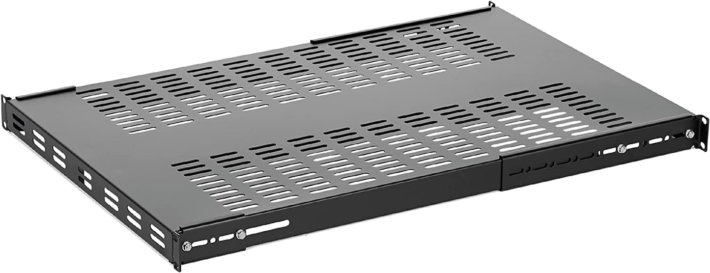 StarTech.com 1U Adjustable Vented Server Rack Mount Shelf - 250lbs - 19.5 to 38in Adjustable Mounting Depth Universal Tray for 19" AV/ Network Equipment Rack - 27.5in Deep (ADJSHELFHDV) 250 lbs | Vented Shelf
