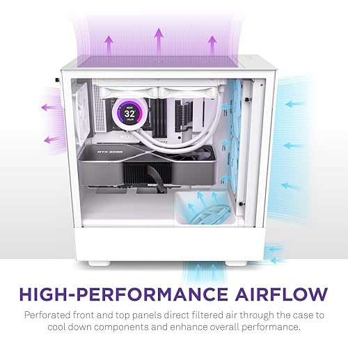 NZXT H5 Flow Compact ATX Mid-Tower PC Gaming Case – High Airflow Perforated Front Panel – Tempered Glass Side Panel – 2 x 120mm Fans Included – 280mm Radiator Support – White (CC-H51FW-01)