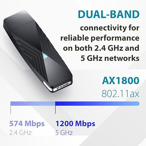 D-Link USB WiFi 6 Adapter AX1800 USB 3.0 Dual Band Long Range MU-MIMO Wireless Internet Network for Desktop PC Laptop Windows (DWA-X1850-B1-CA) WiFi 6 AX1800 USB (New)