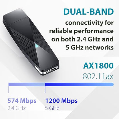 D-Link USB WiFi 6 Adapter AX1800 USB 3.0 Dual Band Long Range MU-MIMO Wireless Internet Network for Desktop PC Laptop Windows (DWA-X1850-B1-CA) WiFi 6 AX1800 USB (New)