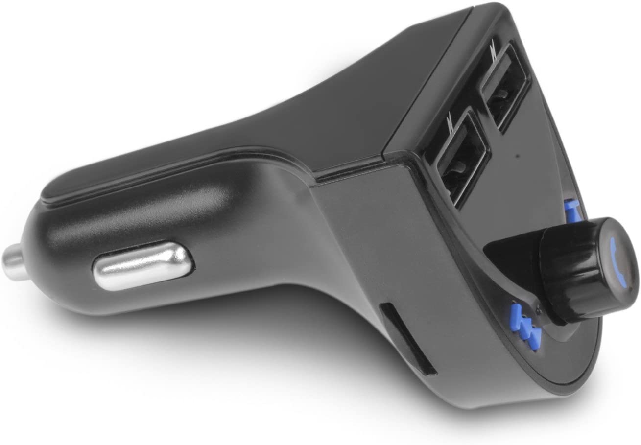 Aluratek Bluetooth Car Audio Receiver and FM Transmitter with Mic for Hands-Free Calls (ABF01F), Blue