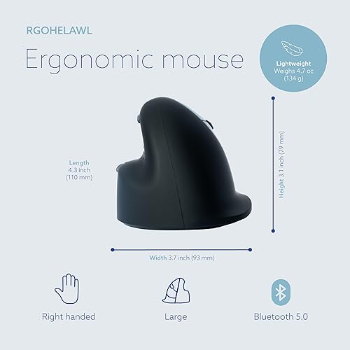R-Go Tools Wireless Vertical Ergonomic Mouse, Large, Left Hand, Black