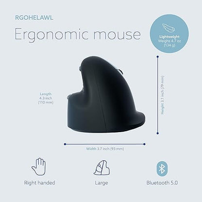 R-Go Tools Wireless Vertical Ergonomic Mouse, Large, Left Hand, Black