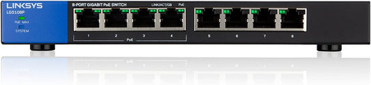 Linksys LGS108P: 8-Port Business Desktop Gigabit PoE+ Unmanaged Switch, Ethernet Plus, Local Wired Network Connection Speed up to 1,000 Mbps