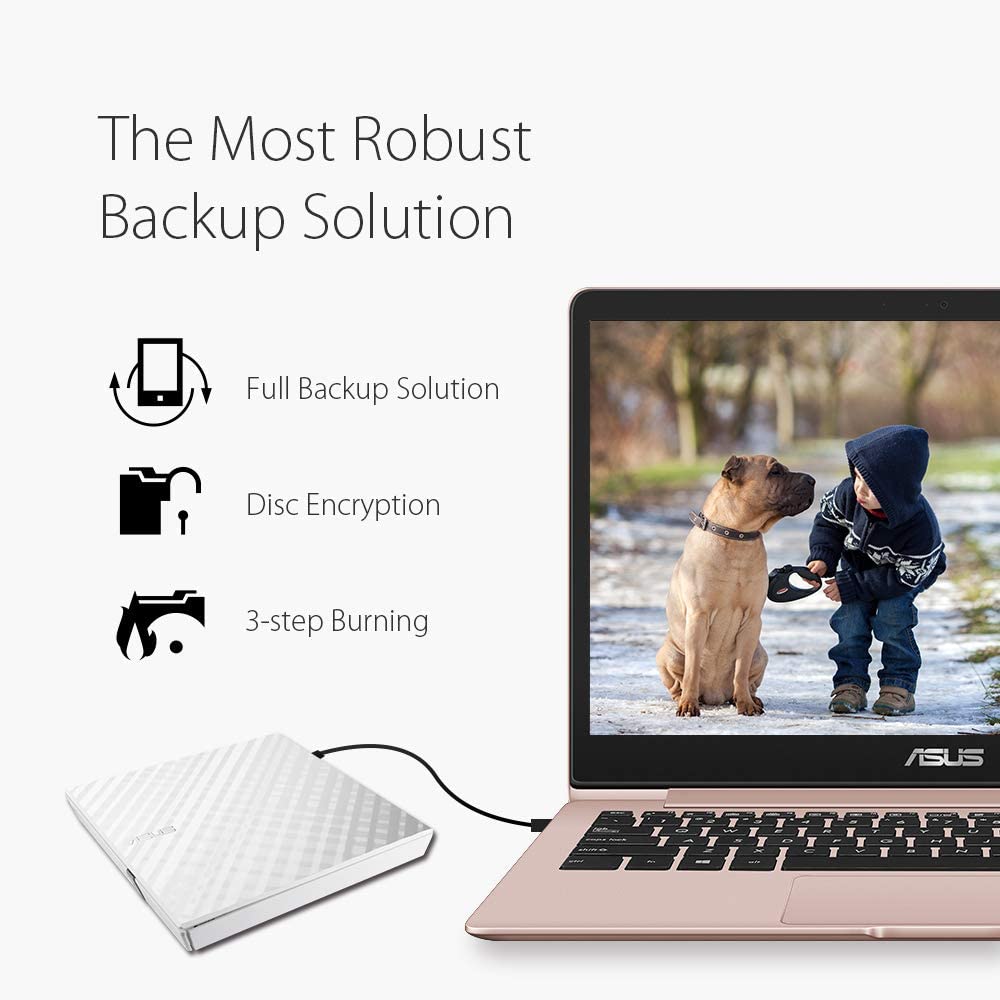 ASUS LITE Portable USB 2.0 Slim 8X DVD/ Burner +/- Rewriter External Drive, Compatible with both Mac &amp; Windows, White (SDRW-08D2S-U/W/G/ACI/AS)