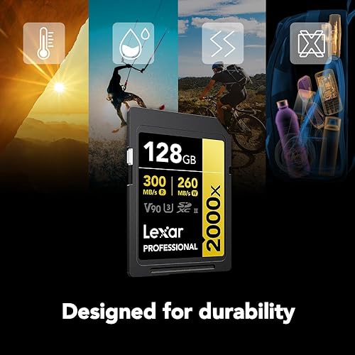 Lexar Professional 2000x 128GB SDXC UHS-II Card, Up to 300MB/s Read, for DSLR, Cinema-Quality Video Cameras (LSD2000128G-BNNNU) 128GB SDXC Card
