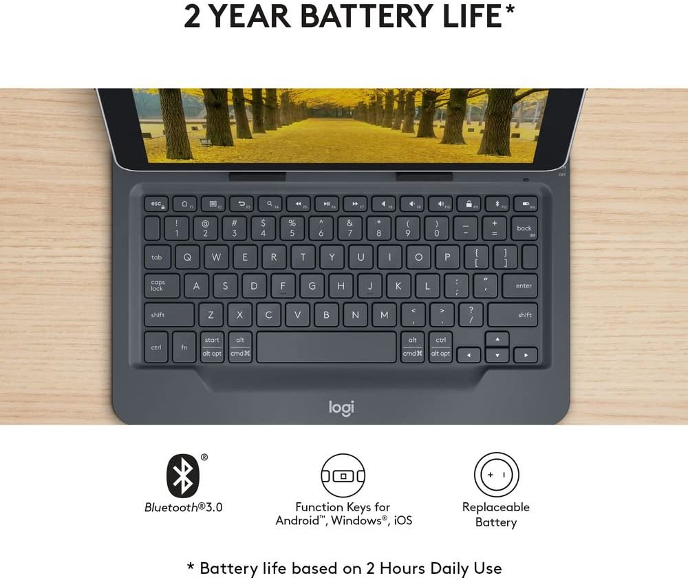 Logitech Universal Folio with Integrated Bluetooth 3.0 Keyboard for 9-10" Apple, Android, Windows Tablets