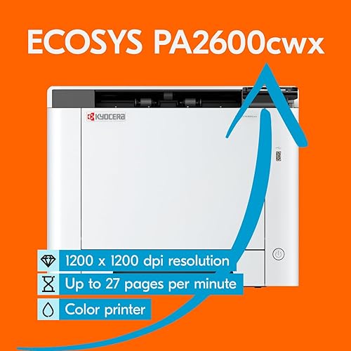 KYOCERA ECOSYS PA2600cwx Color Laser Printer, 27 ppm, 1200 dpi, Wi-Fi Direct, 1GB Memory, 2.7 inch Color Touch Screen Control Panel 27 ppm color Printer