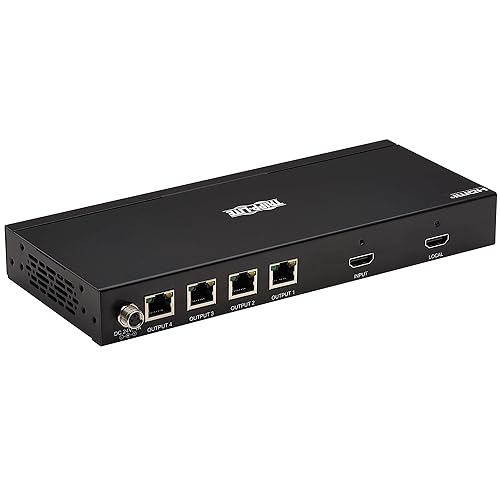 Tripp Lite 4-Port HDMI Over Ethernet Cat6 Extender Kit, Splitter/3x Pigtail Receivers - Up to 230 feet or 70.1 Meters - 4K 60Hz Video, HDR, 4:4:4, TAA Compliant (B127A-004-BHPH3)