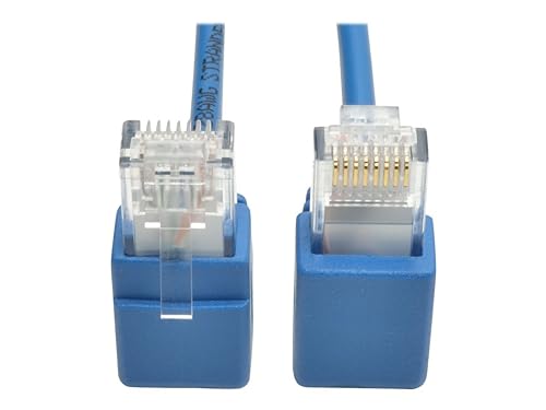 Tripp Lite Cat6 Gigabit Snagless Molded Slim UTP Patch Cable, 2 ft. Right Angle, RJ45 M/M 2' (N201-SR2-BL) 2ft RA Connectors