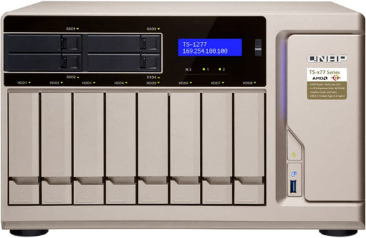 QNAP TS-1277-1700-64G-US High-Performance 12 Bay (8+4) NAS/iSCSI IP-SAN. AMD Ryzen 7 1700 8-core 3.0GHz, 64GB RAM, 10G-Ready 12 Bay 64GB / AMD Ryzen 1700