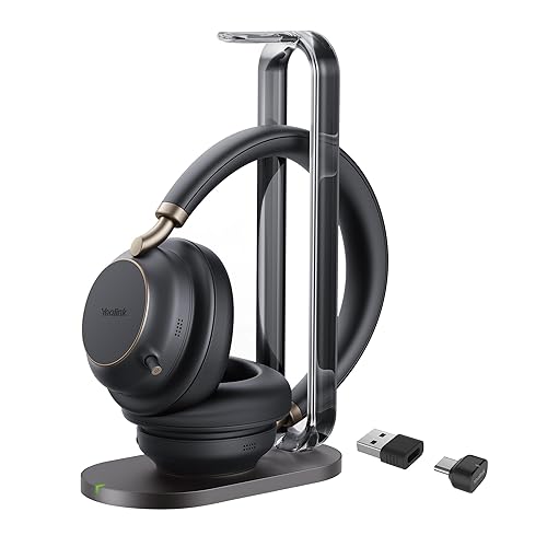 Yealink BH76 Plus with Stand ANC Wireless Headset for Work, Bluetooth Headsets with Microphone Active Noise Cancelling, Microsoft Teams Certified Headset UC Compatible with PC Mac Mobile Phone