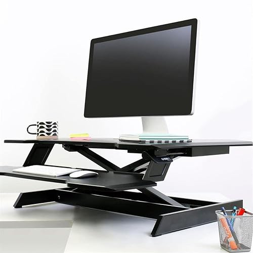 Ergotron – WorkFit Corner Standing Desk Converter, Dual Monitor Sit Stand Ergonomic Desk Riser for Tabletops – 44.8 Inch Width, Black
