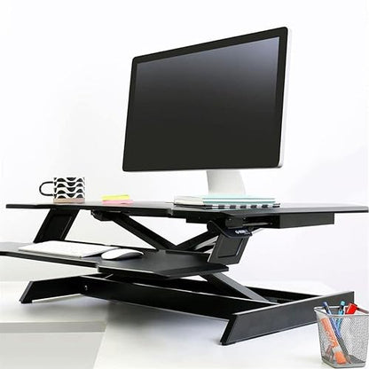 Ergotron – WorkFit Corner Standing Desk Converter, Dual Monitor Sit Stand Ergonomic Desk Riser for Tabletops – 44.8 Inch Width, Black