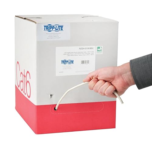 Tripp Lite Cat6 Bulk Solid-Core Cable, Plenum-Rated PVC (CMP), Gigabit, White, 1000' (N224-01K-WH)