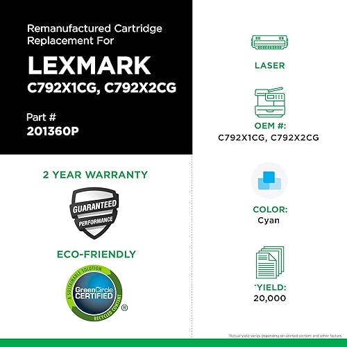 Remanufactured High Yield Toner Cartridge Replacement for Lexmark C792 | Cyan