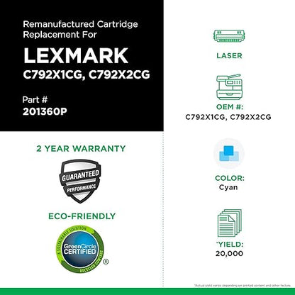 Remanufactured High Yield Toner Cartridge Replacement for Lexmark C792 | Cyan