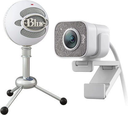 Logitech for Creators StreamCam Premium Webcam, Full HD 1080p 60 fps, Premium Glass Lens, Smart Auto-Focus, White and Blue Snowball USB Microphone – Textured White White/Textured White StreamCam/Microphone