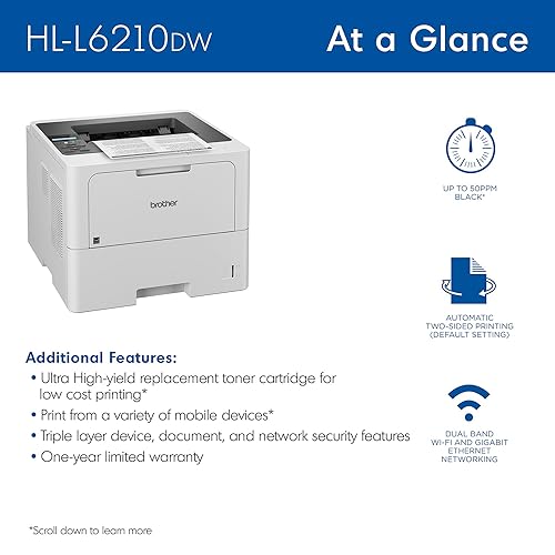 Brother HL-L6210DW Business Monochrome Laser Printer with Large Paper Capacity, Wireless Networking, and Duplex Printing New Model: HLL6210DW