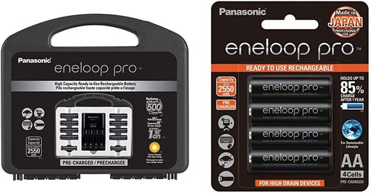 Panasonic K-KJ17KHC82A eneloop pro High Capacity Power Pack, 8AA, 2AAA, with "Advanced" Individual Battery Charger and Plastic Storage Case Pro Power Pack Power Pack